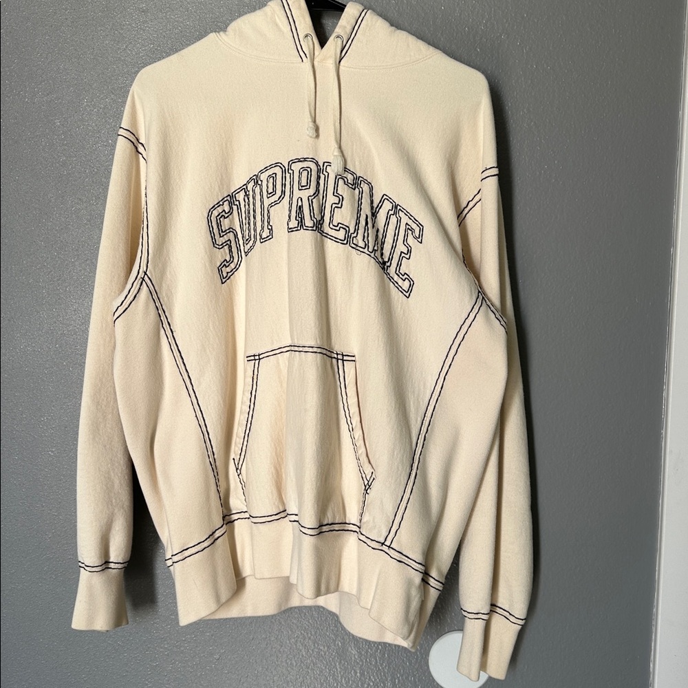 Supreme Outline Stitch Pullover Hoodie Cream